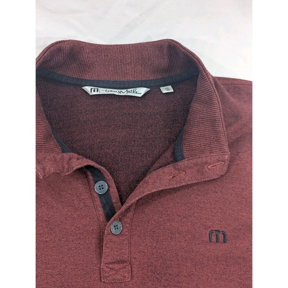 Travis Mathew Sweater Mens 2XL Maroon Heavy Henley Pullover Willow‎ Tree Golf